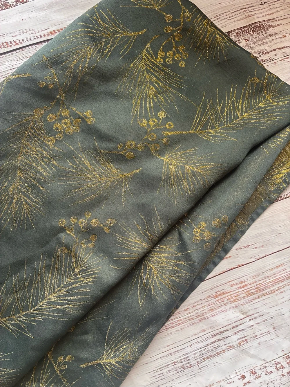 Gold Pine Branch Scarf - Dark Green with Metallic Print